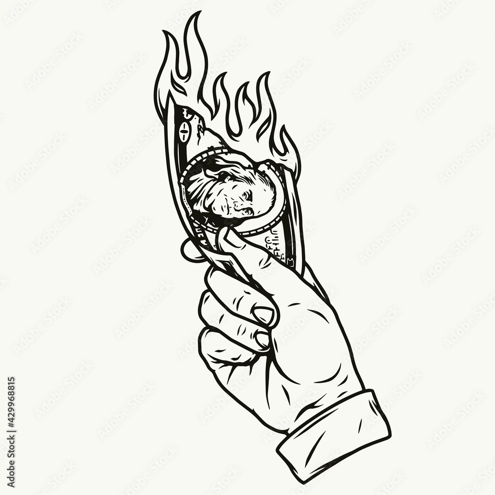 Fototapeta premium Male hand with burning dollar bill