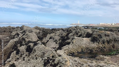 Beautiful view of the waves of ain diab beach in Casablanca, Morocco.
