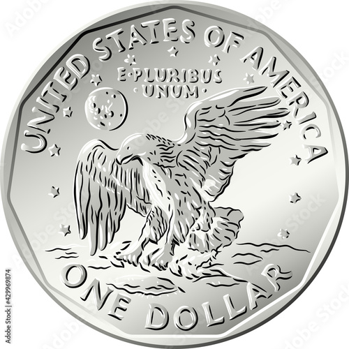 American money Susan B Anthony dollar, one dollar coin with eagle clutching laurel branch on reverse
