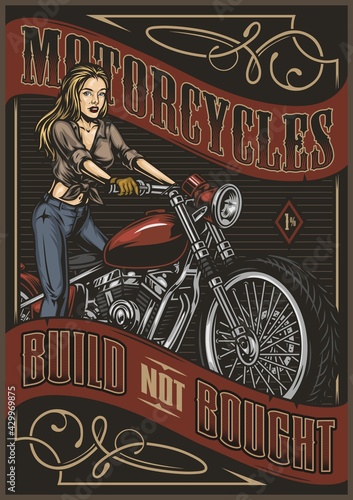 Vintage motorcycle colorful poster