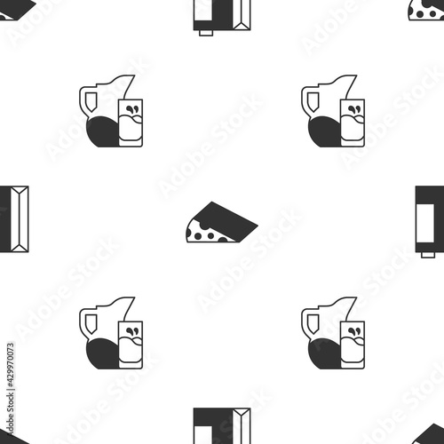 Set Paper package for kefir, Cheese and Milk jug pitcher and glass on seamless pattern. Vector