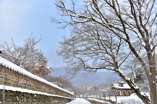 Snowy landscape of Seonunsan Mountain in Gochang, Korea