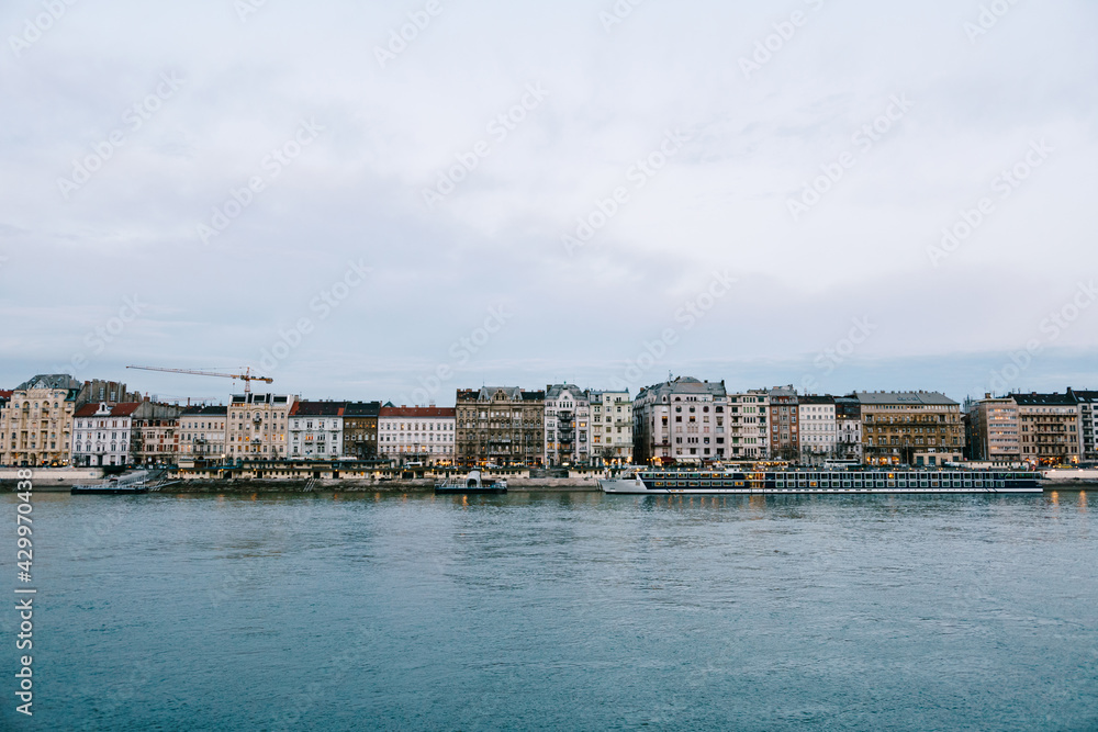 Panorama of the buildings of Budapest by the Danube River to the old buildings on the other side