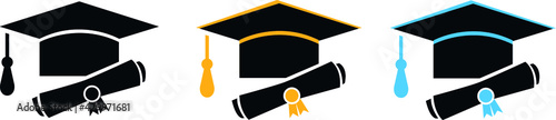 hat cap graduation set. Vector illustration. Class off 2021	
