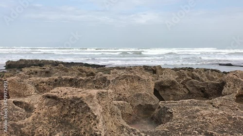 Beautiful view of the waves of ain diab beach in Casablanca, Morocco.

