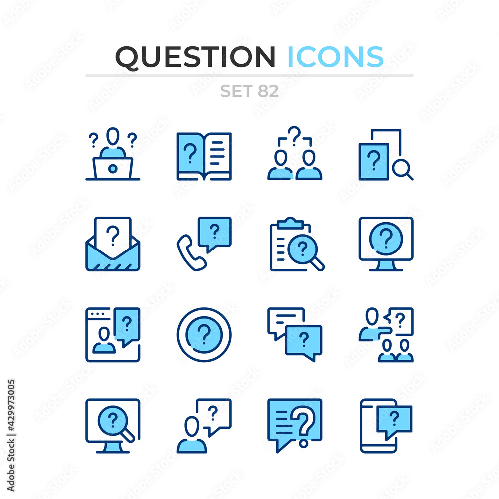 Question icons. Vector line icons set. Premium quality. Simple thin line design. Modern outline symbols collection, pictograms. Question icons. Vector line icons set. Premium quality. Simple thin line design. Modern outline symbols collection, pictograms.