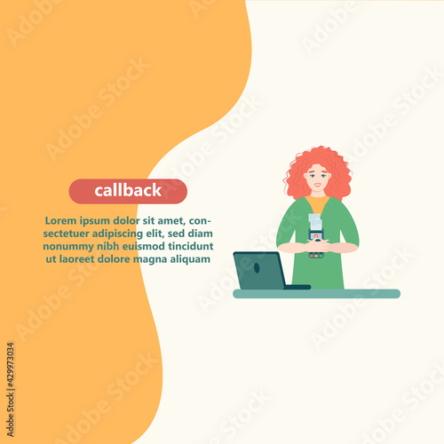 Smiling girl holds a wireless terminal, Modern bank payment device. Pay by card concept. The internet store, online shop, web buying and paying. Cartoon design in vector.


