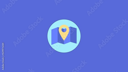 Flat animated map icon with GPS marker. Navigation by maps concept design animation.