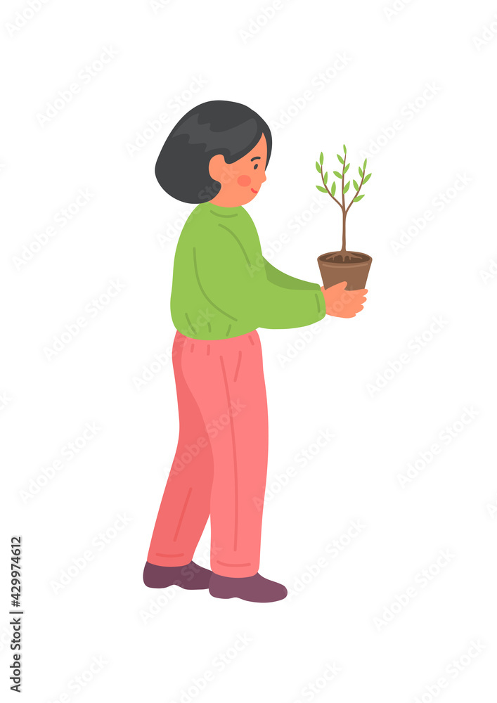 Planting tree. Girl holding plant pot with little tree. Smiling child care of nature. Kid working in the garden. Planting tree. Girl holding plant pot with little tree. Smiling child care of nature. Kid working in the garden.
