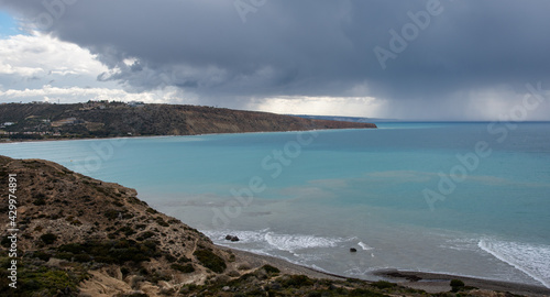 Stormy sky with dramatic clouds and sea. Stormy weather at the ocean