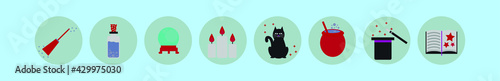 set of magic cartoon icon design template with various models. vector illustration isolated on blue background
