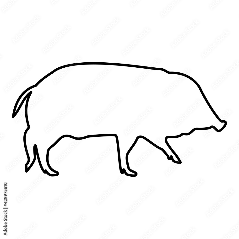 Wild boar Hog wart Swine Suidae Sus Tusker Scrofa contour outline black color vector illustration flat style image Wild boar Hog wart Swine Suidae Sus Tusker Scrofa contour outline black color vector illustration flat style image