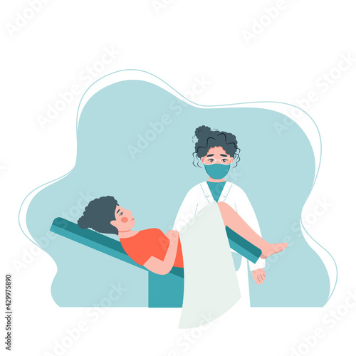 Gynecologist doctor examining woman lying in gynecological chair. Cervix checkup screening appointment. Female visiting gynecologist. Flat vector illustration

