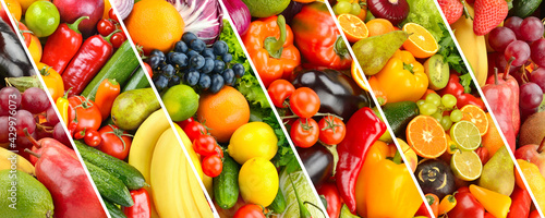 Collage fresh vegetables and fruits