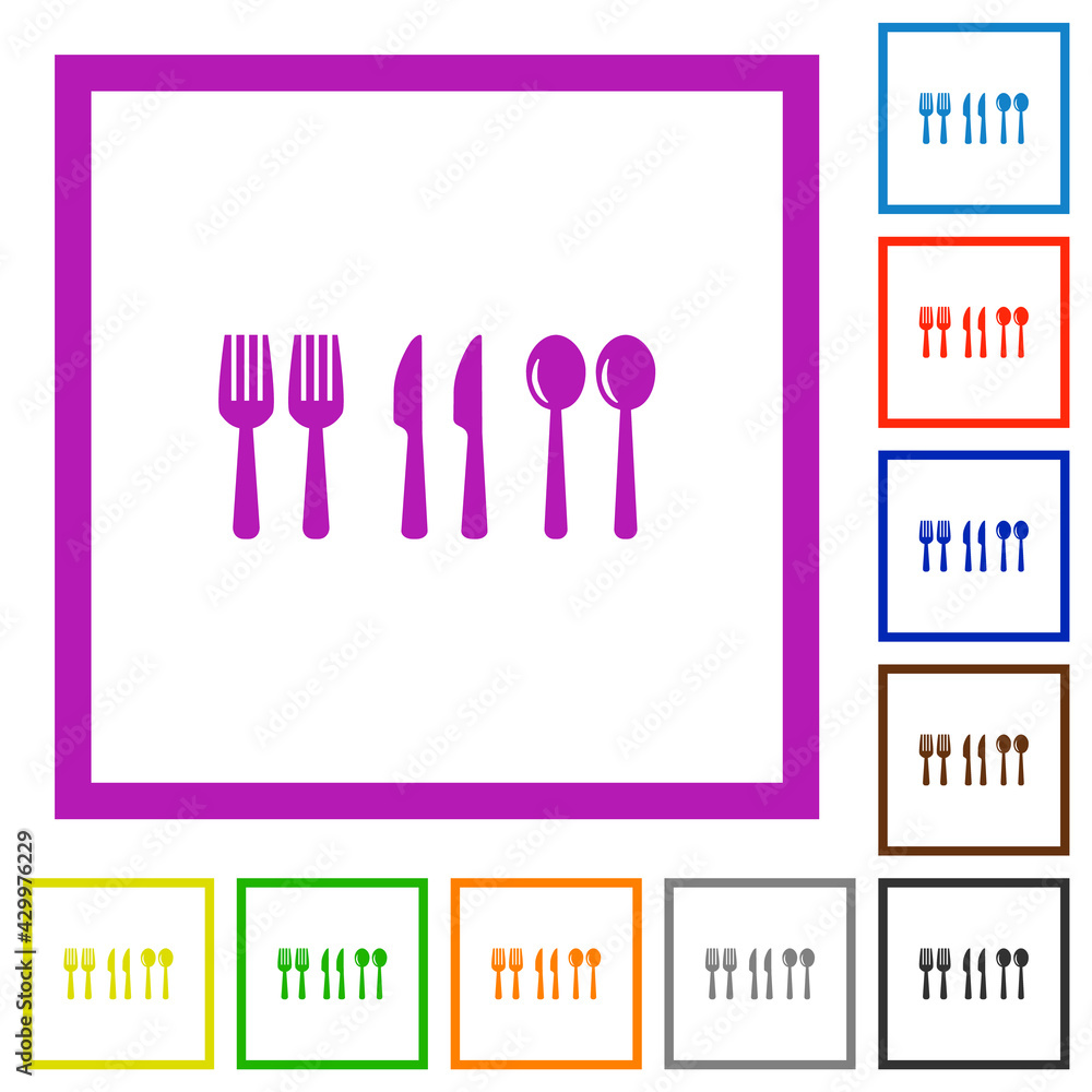 Flatware flat framed icons Flatware flat framed icons