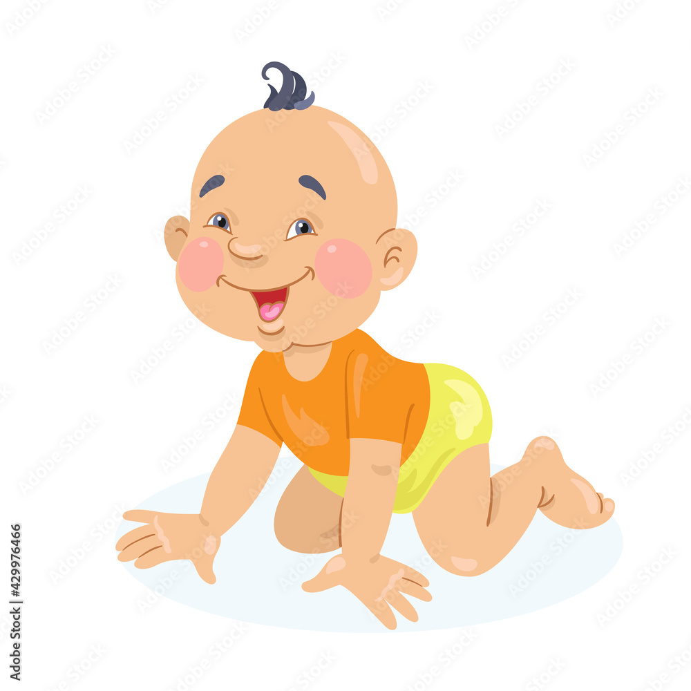 Cute little Asian baby. In cartoon style. Isolated on white background. Vector illustration Cute little Asian baby. In cartoon style. Isolated on white background. Vector illustration