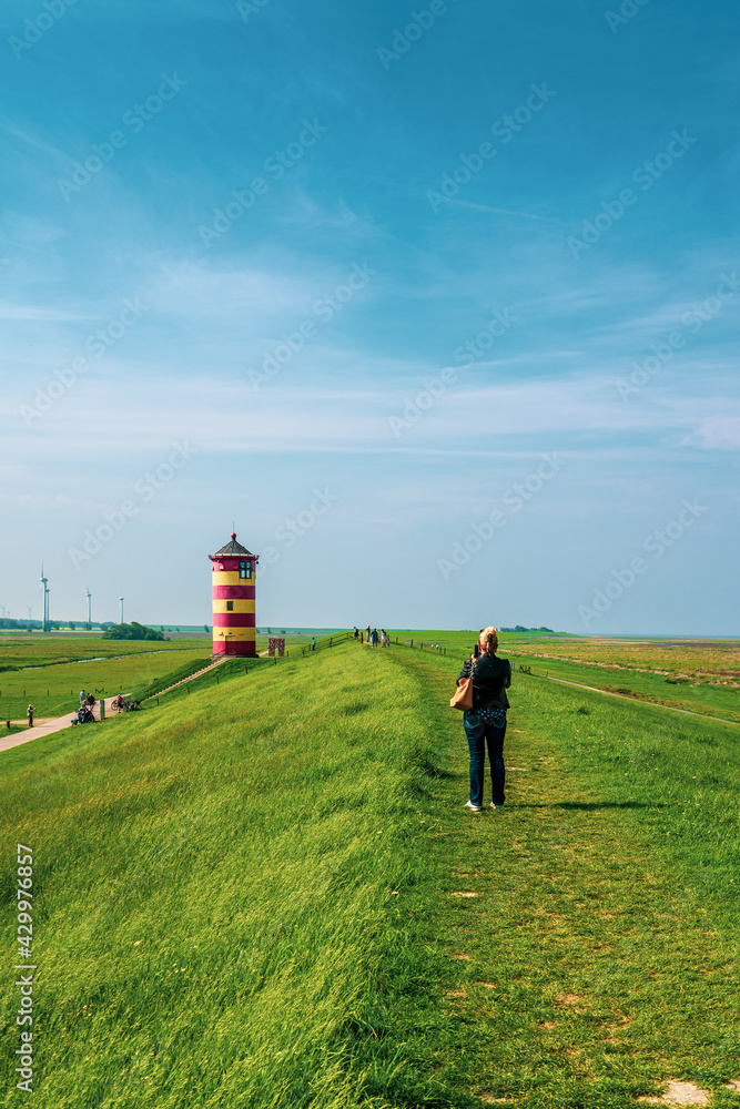 Fototapeta premium Panoramic view of the Pilsumer lighthouse, Germany.