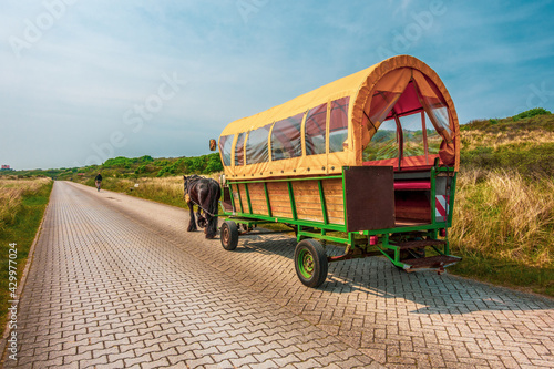 Horse-drawn carriage on the island of Juist, Germany.