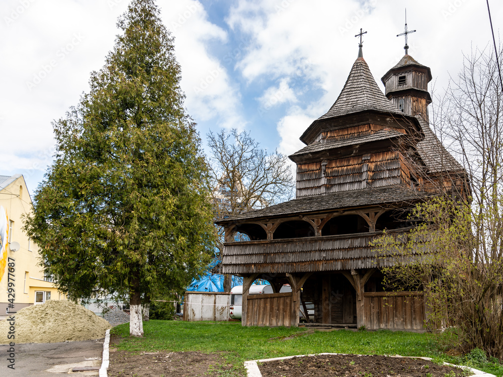 The Church of Holy Cross at Drohobych, Ukraine. The typical example for the Wooden Churches of the Carpathian Region.