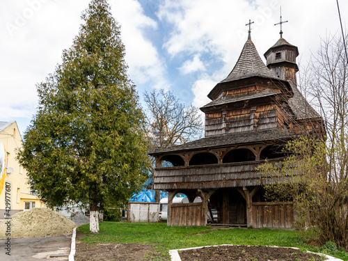 The Church of Holy Cross at Drohobych, Ukraine. The typical example for the Wooden Churches of the Carpathian Region. © Serhii Khomiak