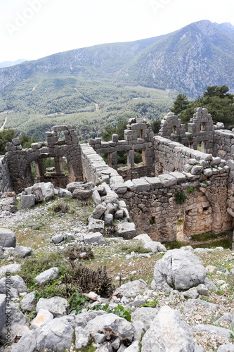 view of the Roman baths (thermae) of Arykanda, Turkey on mountain terrace photo