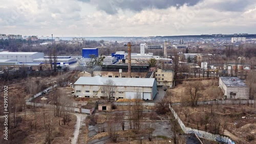Wallpaper Mural Drone shot of closed and not used factory warehouses. Aerial wide view of industrial zone from top.  Torontodigital.ca