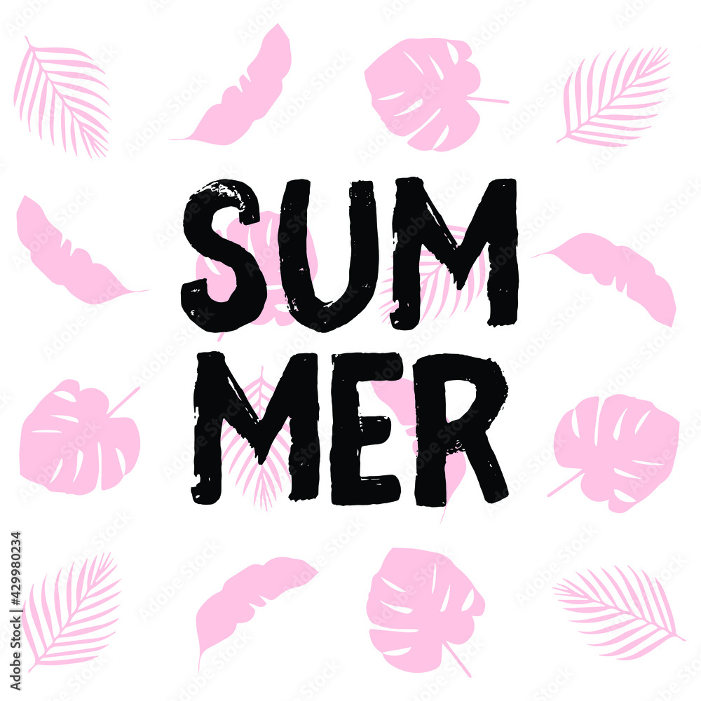 Hello Summer vector image with tropical leaves. Template for card, post, banner design. Hello Summer vector image with tropical leaves. Template for card, post, banner design.