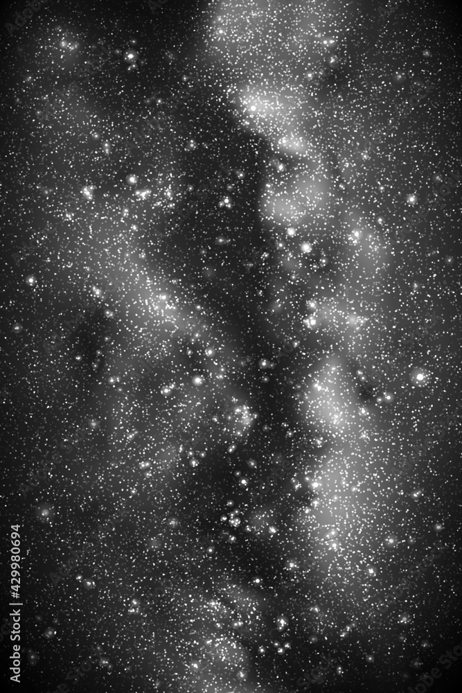 Night starry sky and Milky Way. Black white space background