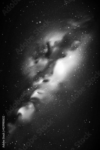 Night starry sky and Milky Way. Black white space background