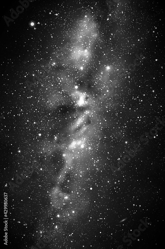 Night starry sky and Milky Way. Black white space background