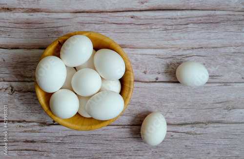 Eggs in a wooden bowl