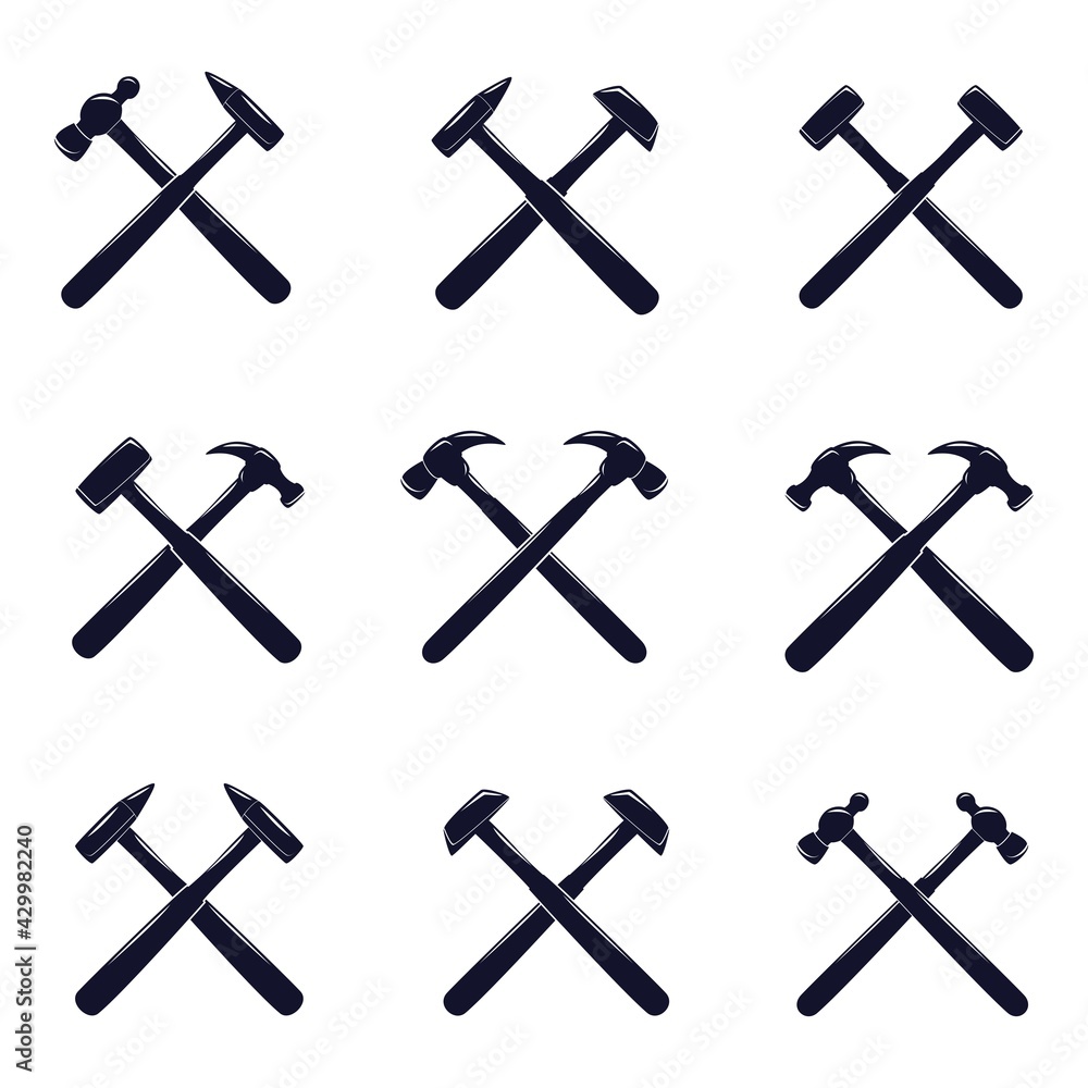 Crossed Hammer Icon Set Crossed Hammer Icon Set