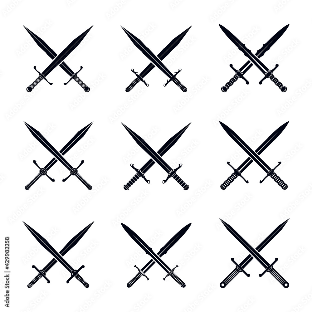 Crossed Swords Vector Illustration Set
