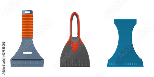 Set scrapers for automobile window cleanup vector illustration cleaning snow and ice from vehicle