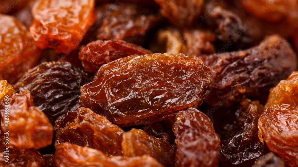 Organic dried raisins. close up macro photo