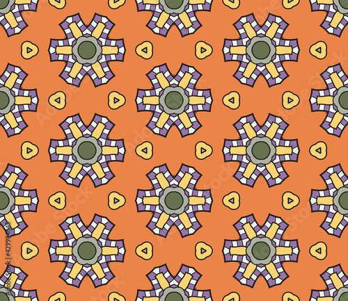 Abstract colorful doodle geometric flower seamless pattern. Floral background. Mosaic, geo tile of thin line ornament.