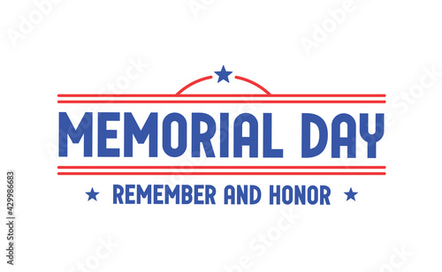 Memorial day badge design. United states veteran national holiday. Red, white and blue american flag colors.