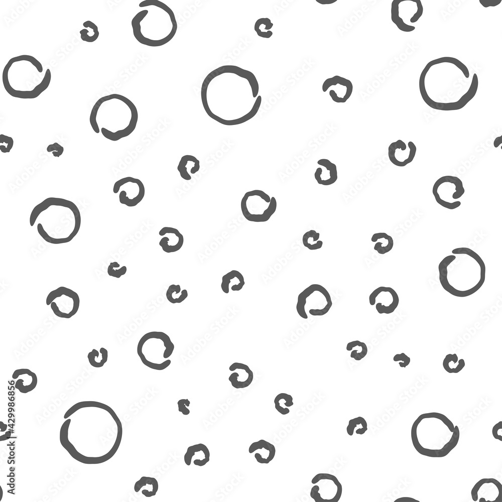 Doodle circles seamless pattern. Monochrome hand drawn texture background.