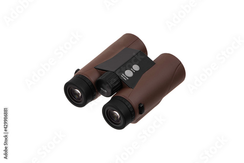 Modern binoculars. Optical device for long-range observation. Isolate on a white back.