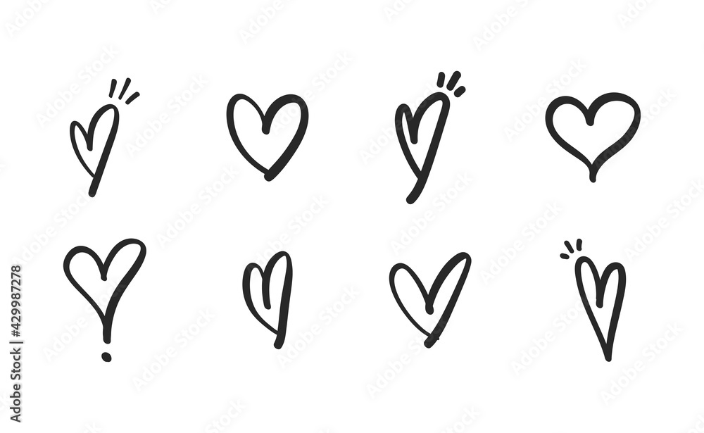 Heart doodles set. Hand drawn vector illustration of hearts. Love symbols. Heart doodles set. Hand drawn vector illustration of hearts. Love symbols.