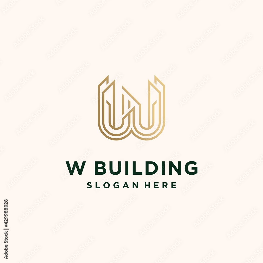 Set of creative letter W building, W home real estate logo template Set of creative letter W building, W home real estate logo template