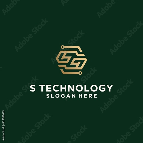 Creative s technology logo, connected gold color s logo luxury s letter icon