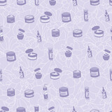 Skin care and flowers purple seamless pattern.