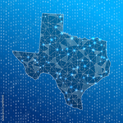 Network map of Texas. US state digital connections map. Technology, internet, network, telecommunication concept. Vector illustration.