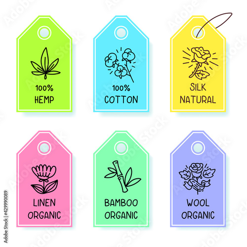 Vector set of color label with text and icon