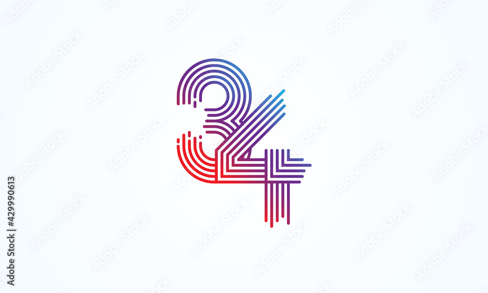 Abstract 34 Number Logo, number 34 monogram line style, usable for anniversary, business and tech logos, flat design logo template, vector illustration Abstract 34 Number Logo, number 34 monogram line style, usable for anniversary, business and tech logos, flat design logo template, vector illustration