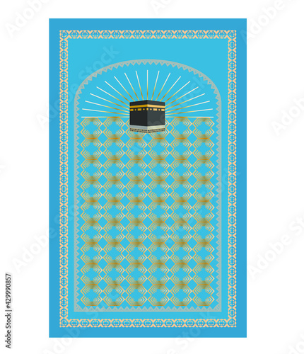 Vector design of muslim prayer rug with decorative elements. İslamic textile. 