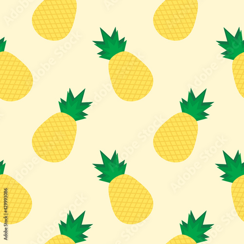 pineapple flat design seamless pattern. Vector illustration of art. Vintage background. Kitchen and restaurant design for fabrics, paper
