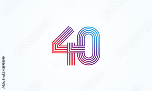 Abstract 40 Number Logo, number 40 monogram line style, usable for anniversary, business and tech logos, flat design logo template, vector illustration