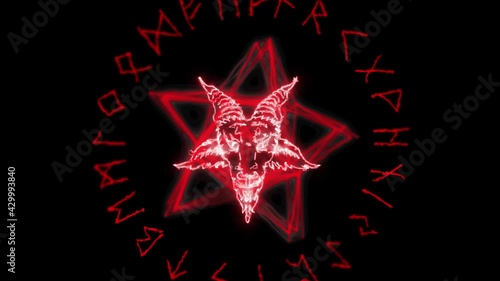 Burning Pentacle symbol in a circle. Fire animation pentagram symbol talisman pentacle esoteric pentagram. Pentacle red neon star amulet satanic pentagram amulet talisman.